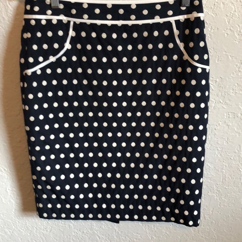 The Limited navy polka dot skirt.